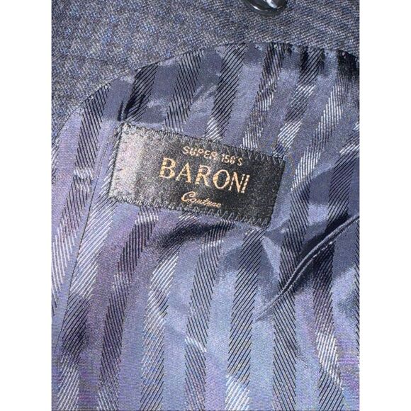 Baroni  100% Wool 2 Button Blazer Jacket SIZE 50L 50 L blue check - Picture 4 of 5